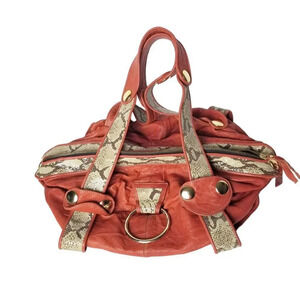 Gustto VTG Genuine Leather Gold‎ Accent Snakeskin Trim Shoulder Handbag